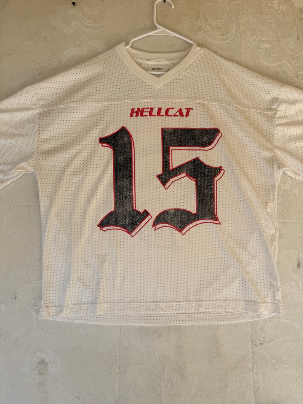 Hollister White Mesh Jersey with Black & Red 'Hellcat' 15